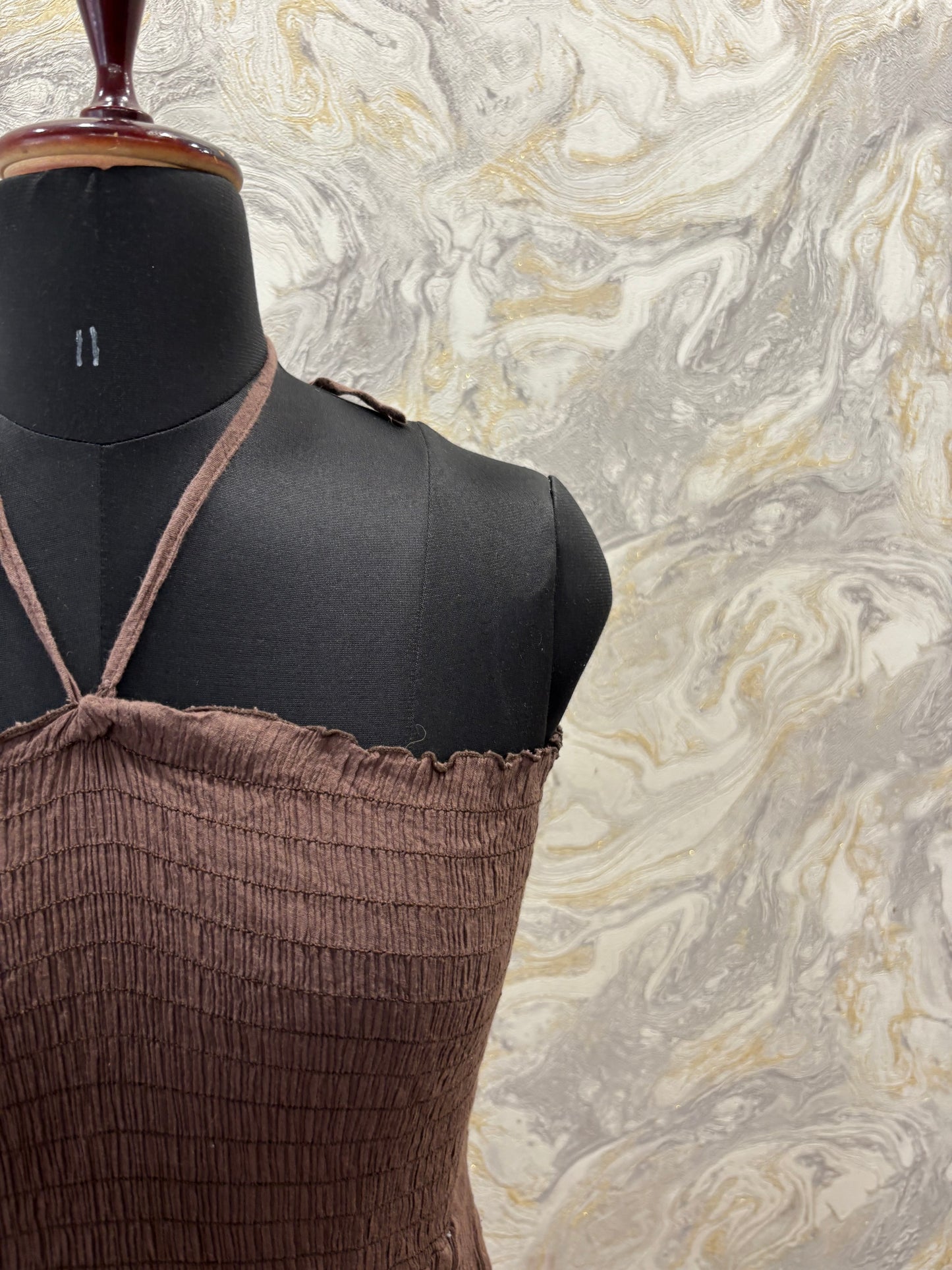 Coffee halter neck dress with sequins details