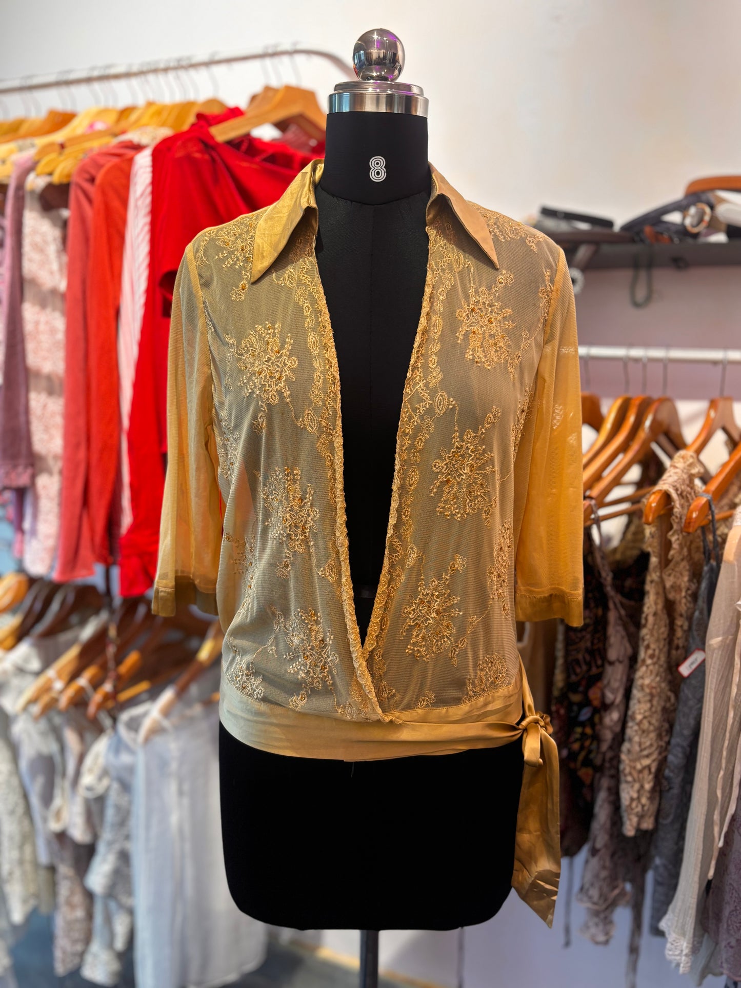 Beige vintage beaded embroidered top