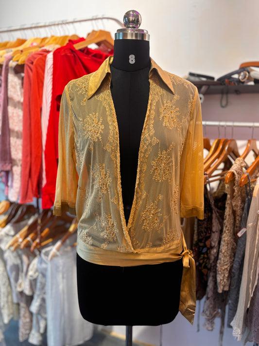Beige vintage beaded embroidered top