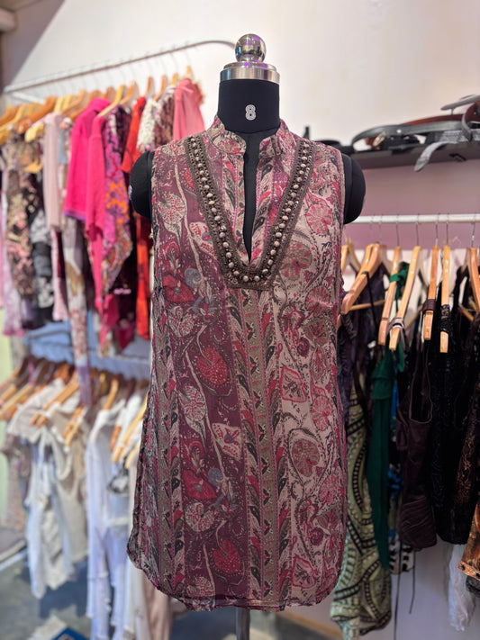 Beaded neck 100 percent silk tunic/short dress