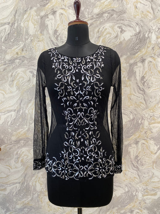 Black embroidered top