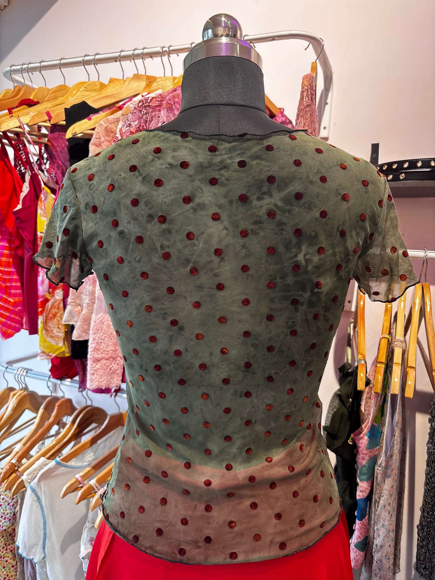 Super vintage green red polka!