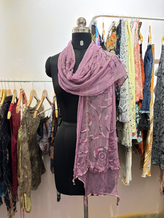 Purple beaded with sequins and thread scarf
