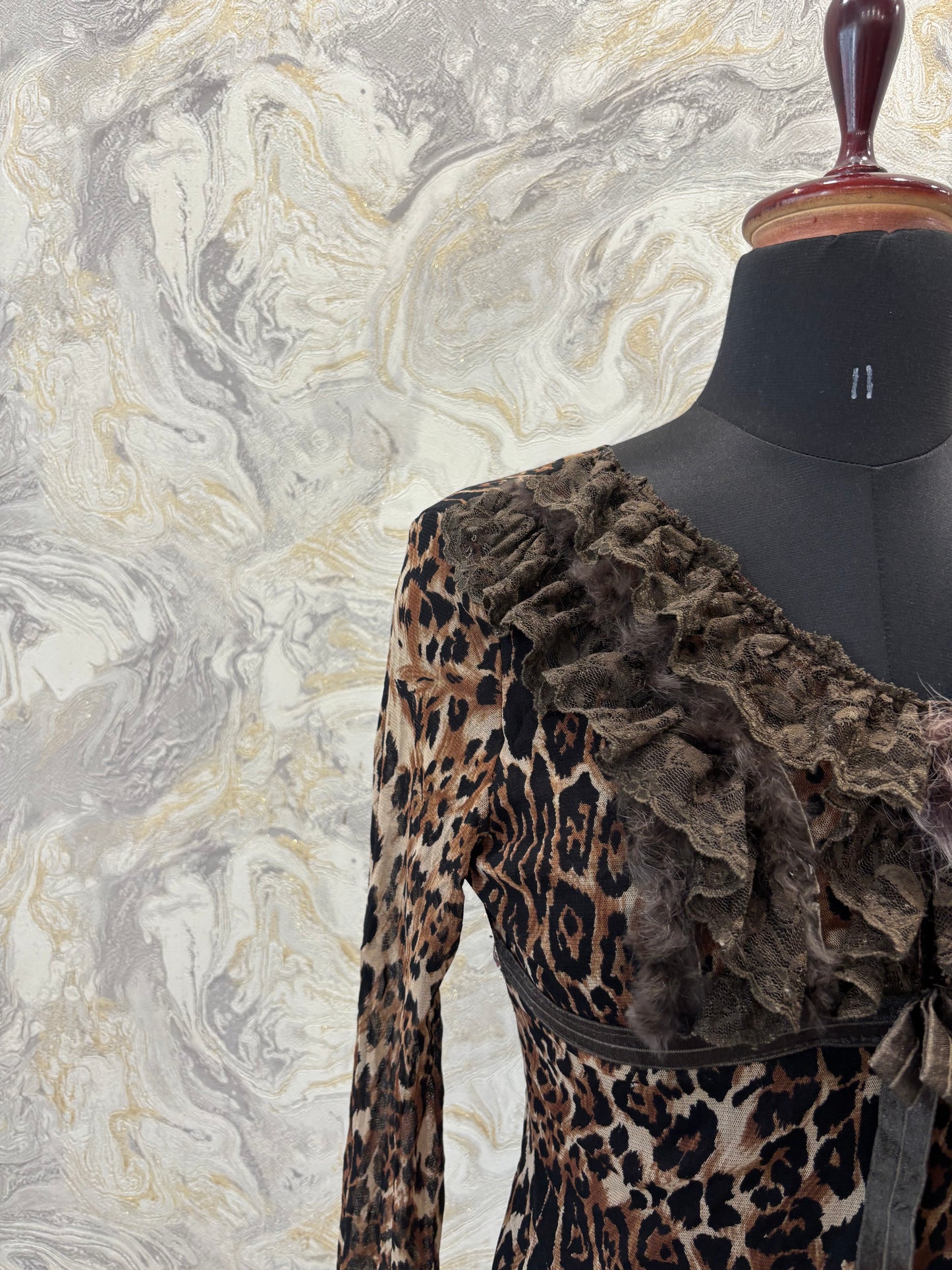 Cat top with ruffle neckline