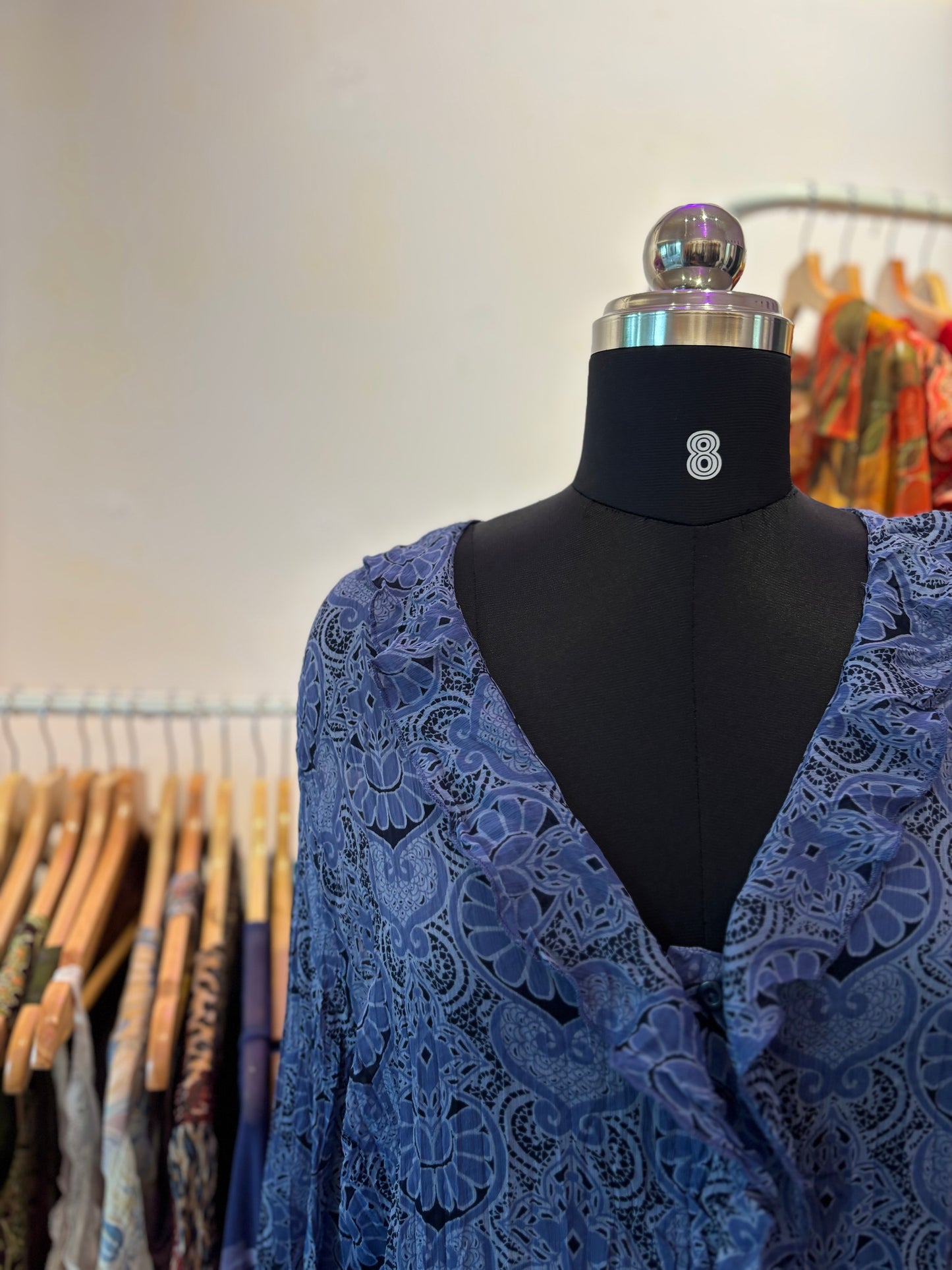 Indigo crinkled ruffle shirt