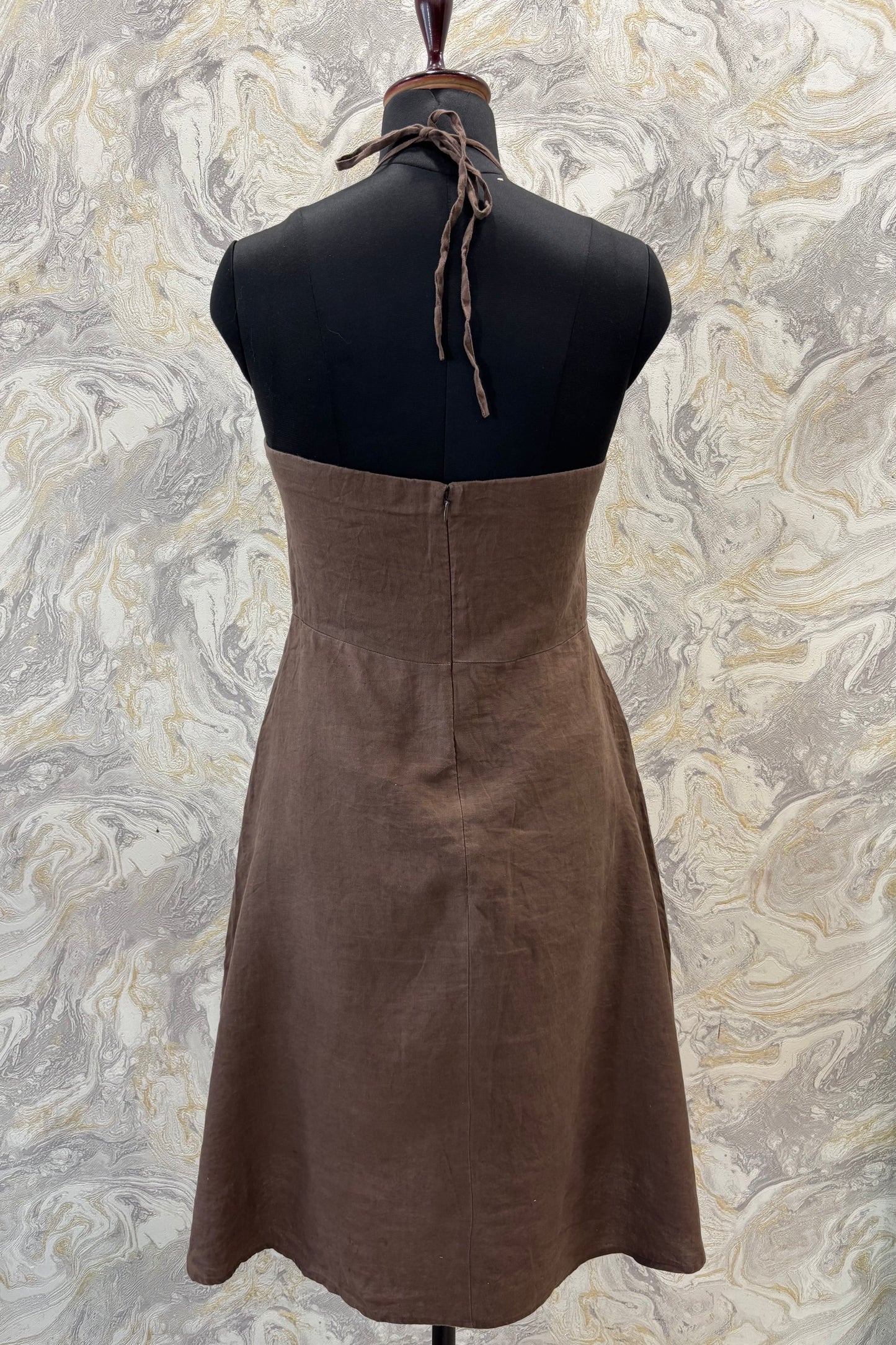 Brown halter neck linen dress