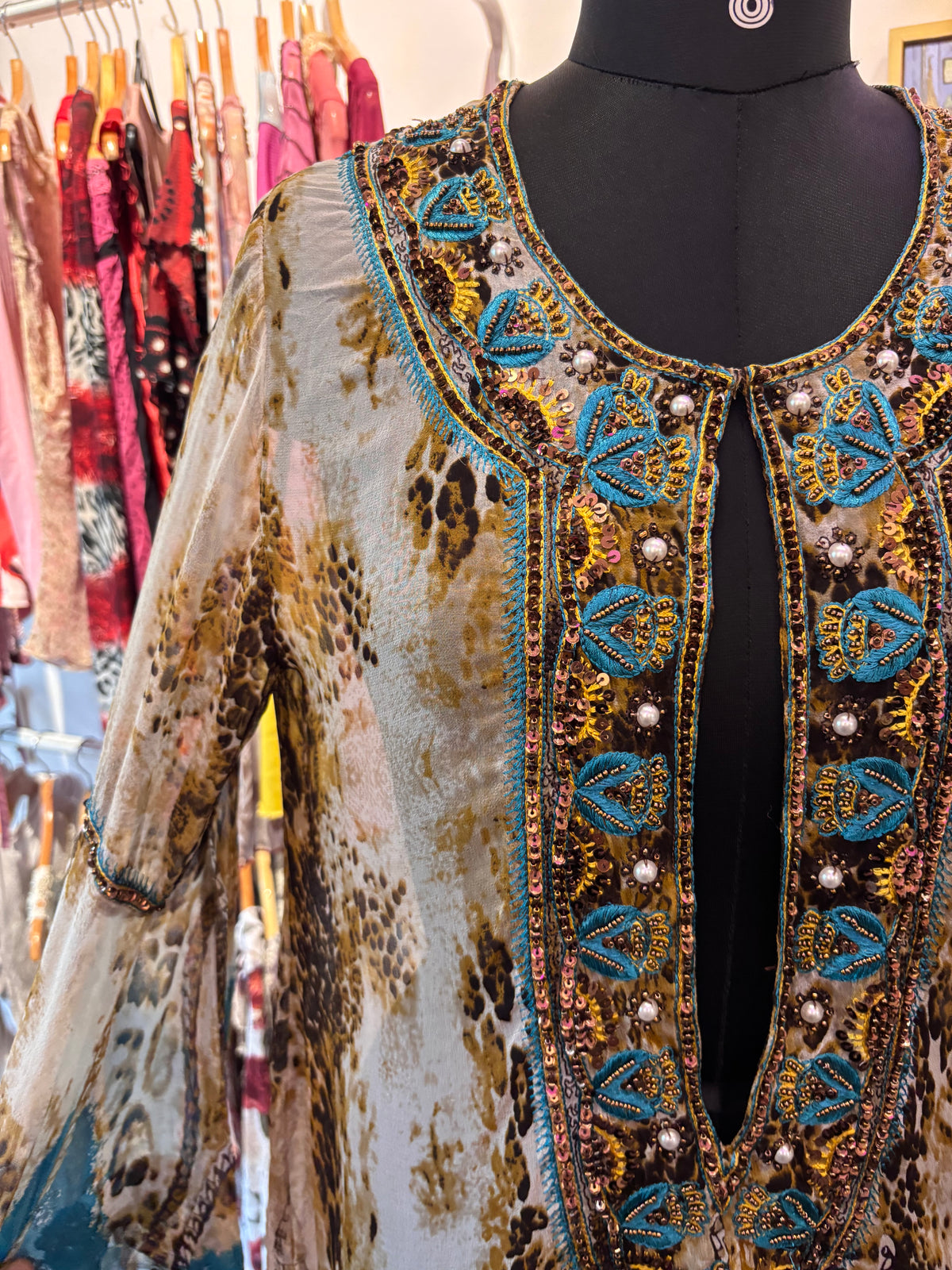 Rare find! Leopard with embroidery beads silk top