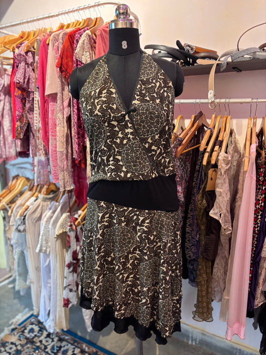 Super vintage paisley cat halter neck dress