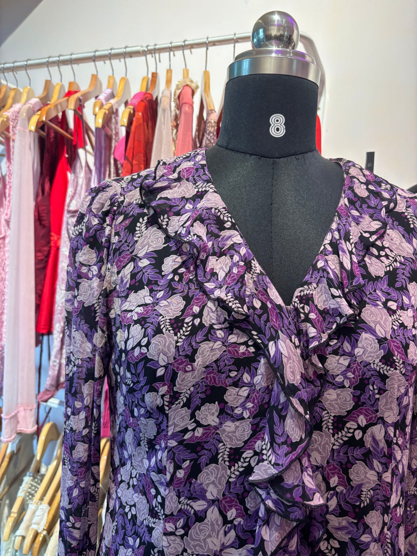 Purple floral silk top