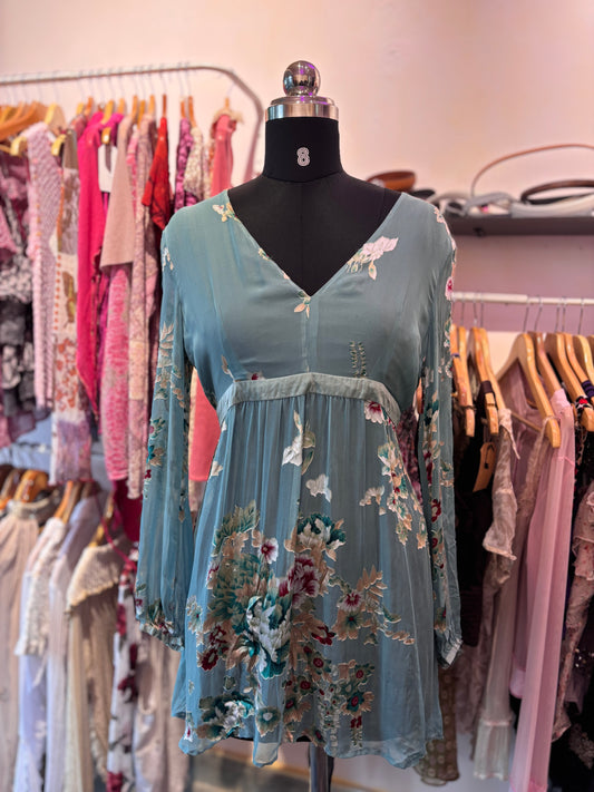 Super vintage green floral silk dress