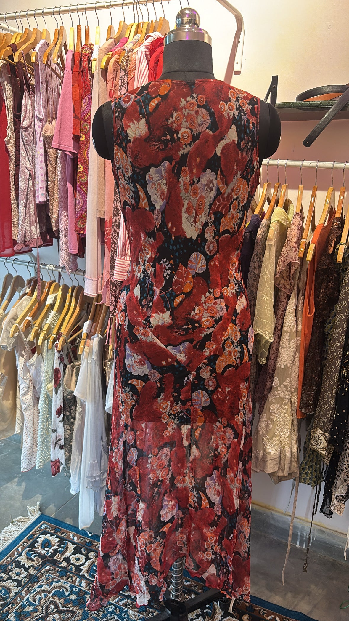 Timeless floral silk dress with bead details
