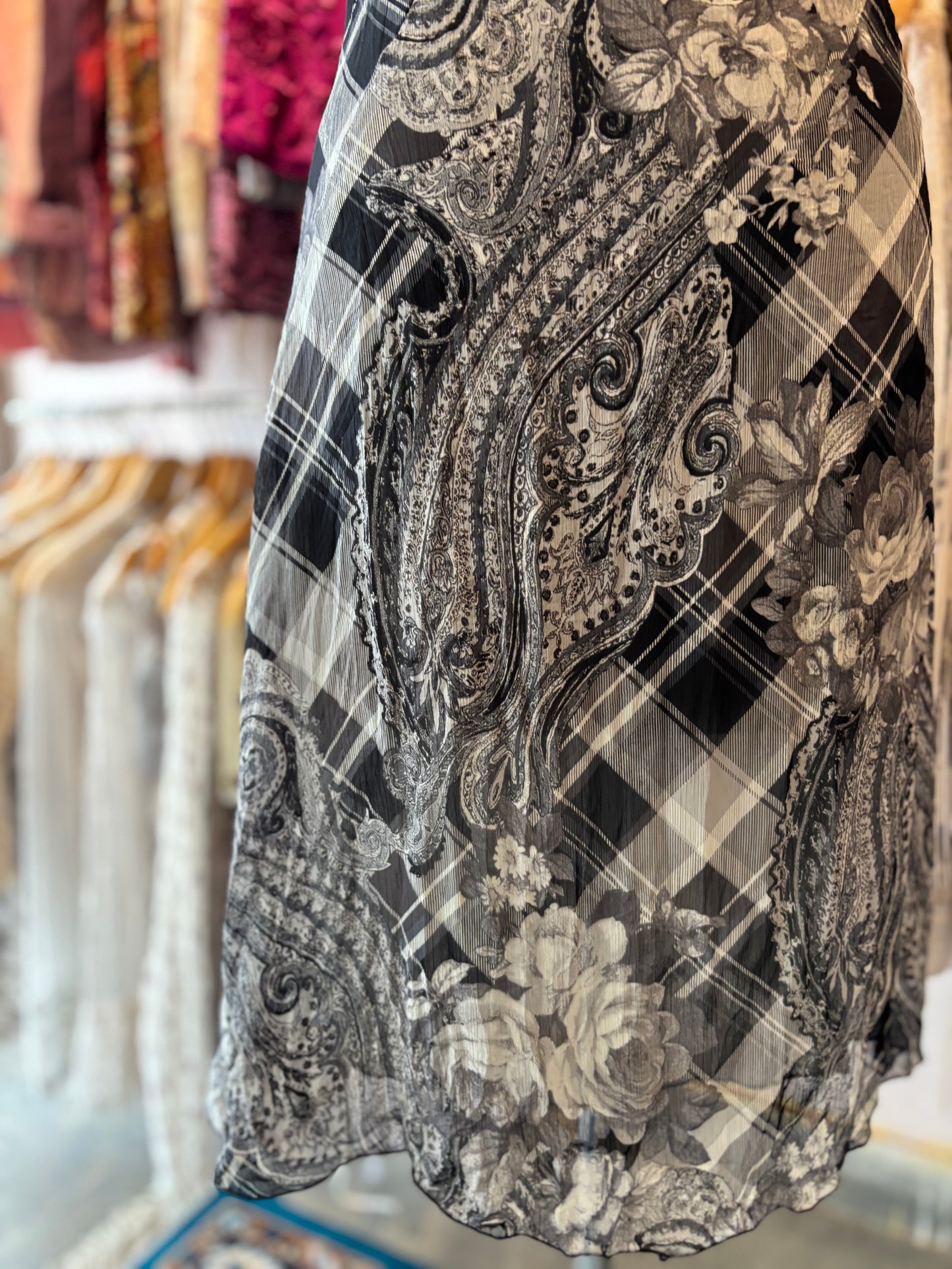 Vintage monochrome paisley rose dress