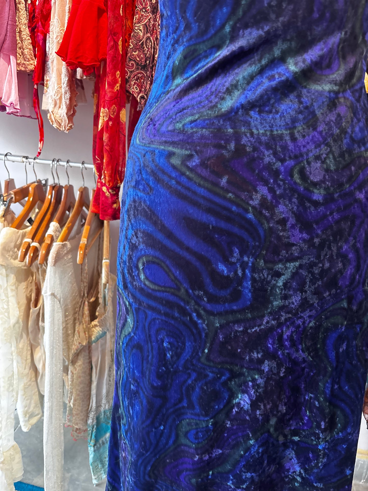 Northern lights velvet halter neck dress