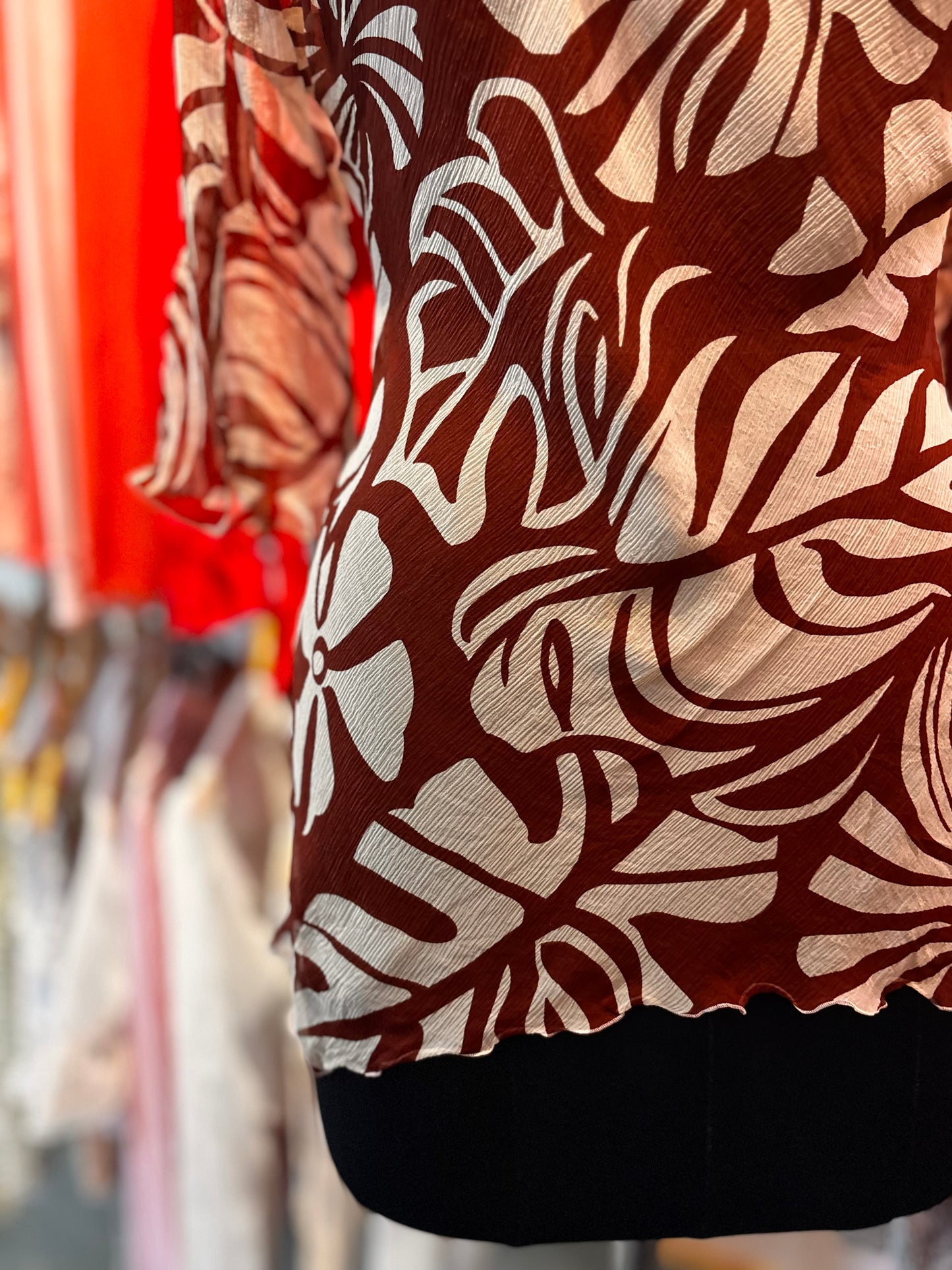 Maroon floral silk top
