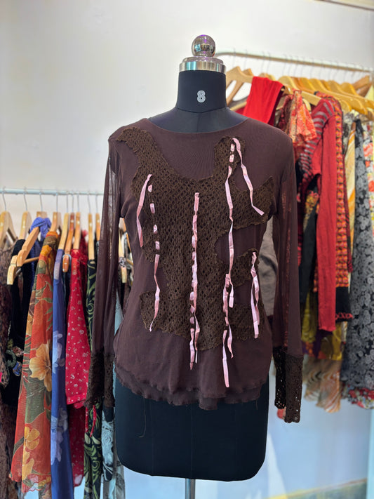Brown ribbon top
