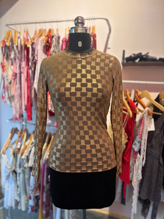 Gold brown checkered top