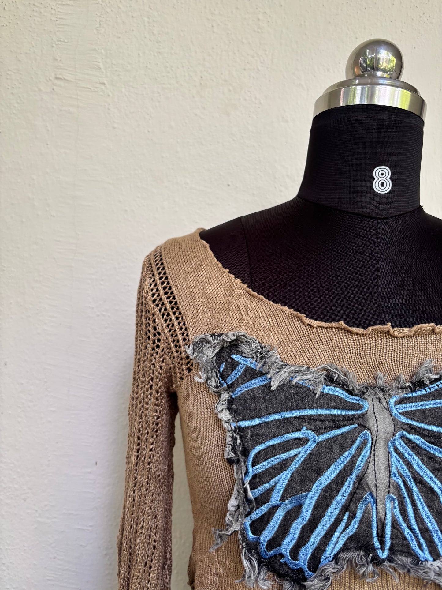 Butterfly patched crochet top