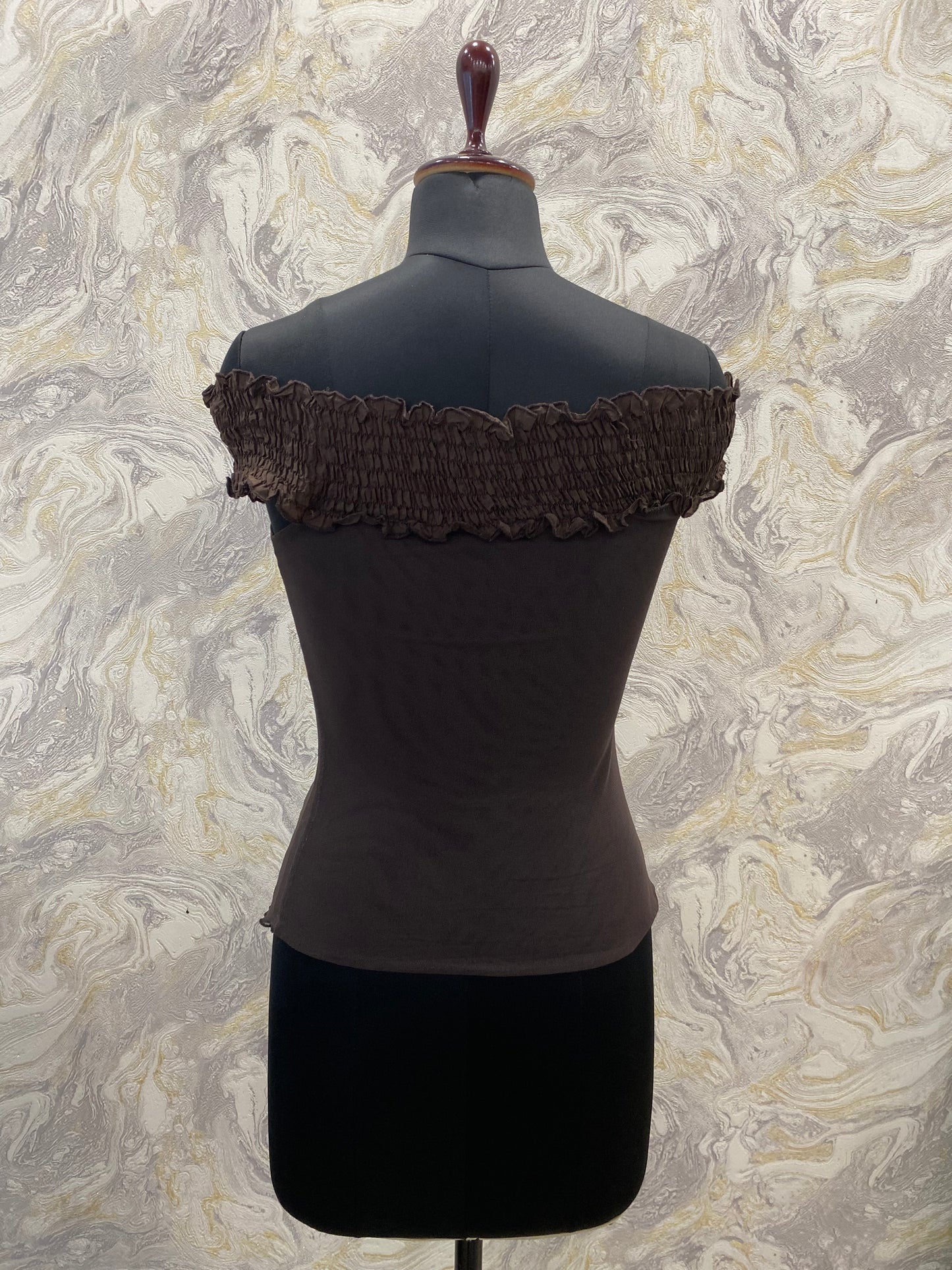 Brown off shoulder panel top