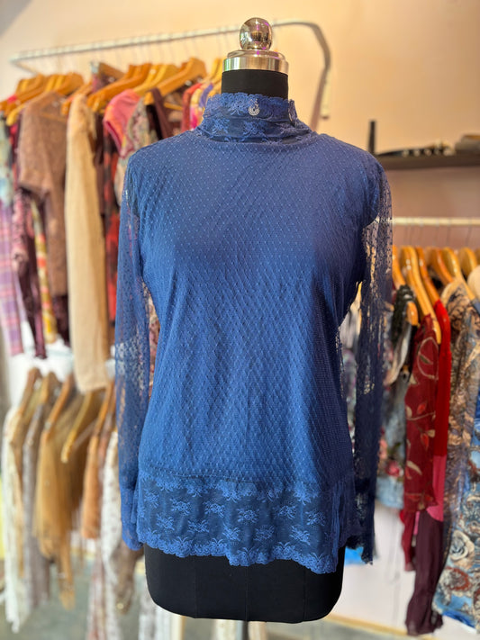 Blue lace turtle neck top