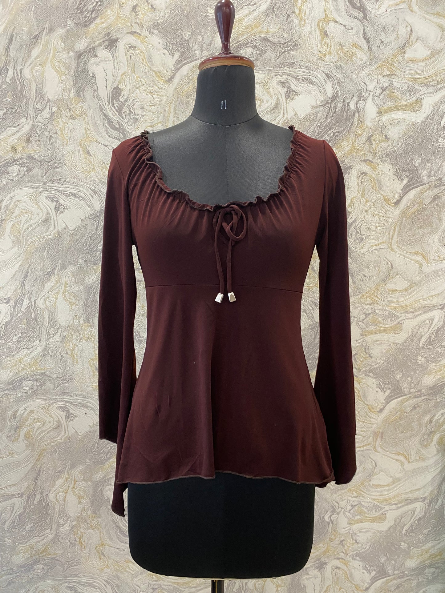 Coffee flared sleeves top