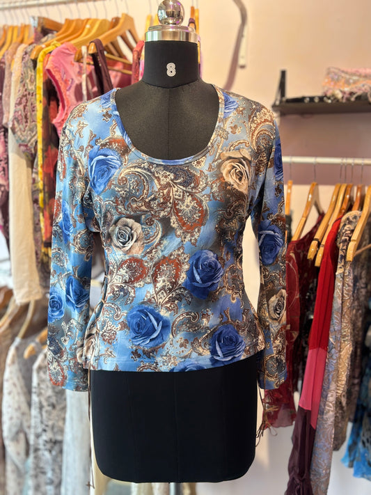 Blue roses vintage top