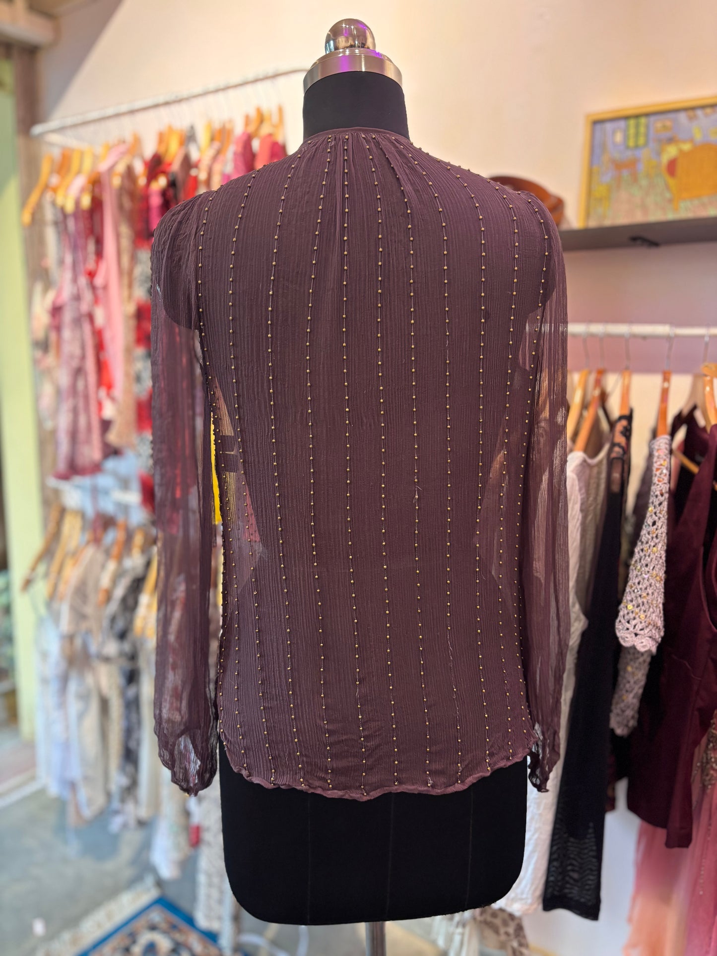 100 percent silk Deep purple beaded top