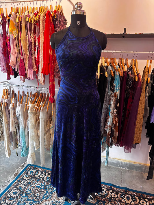 Northern lights velvet halter neck dress