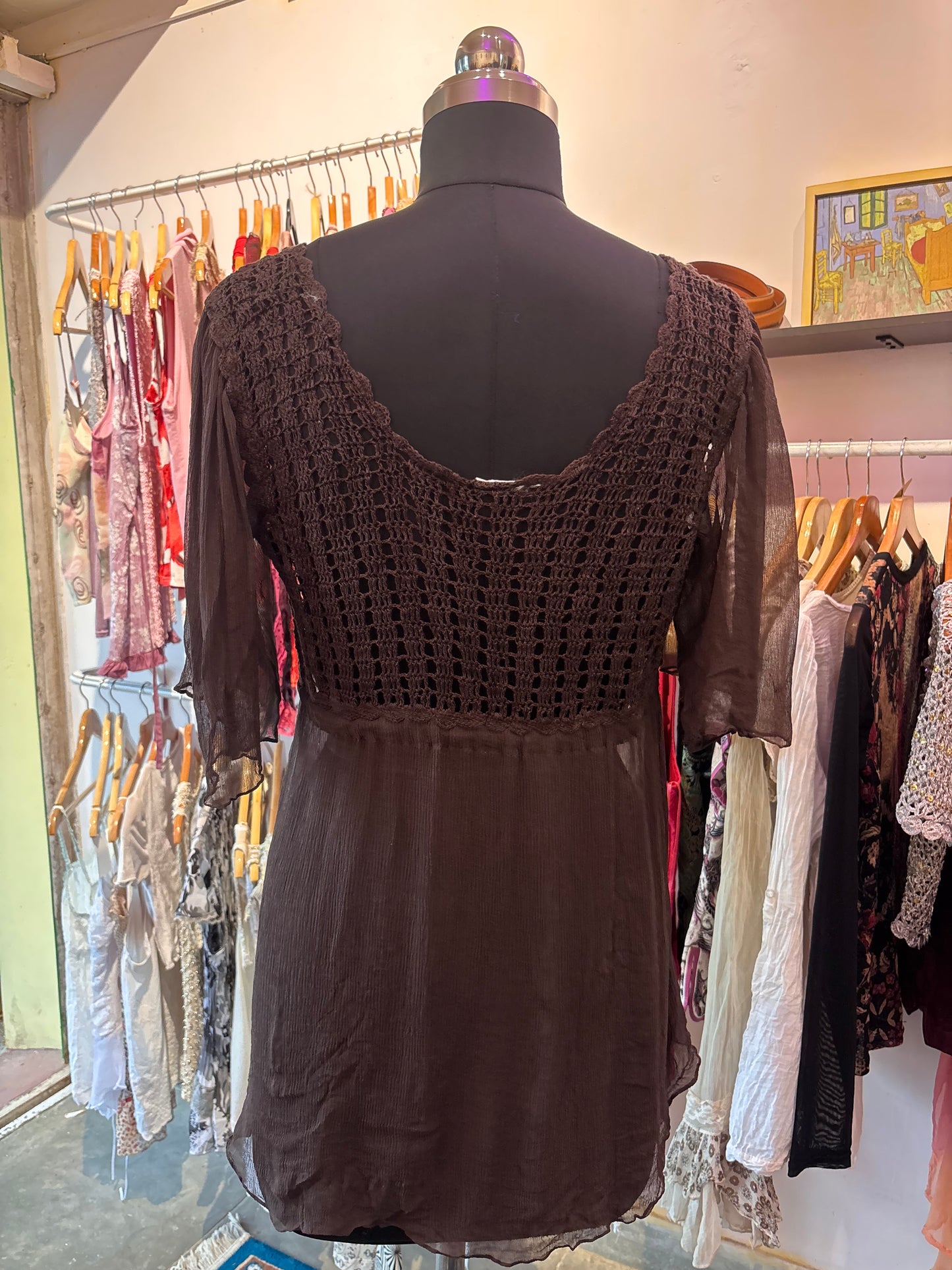 Vintage crochet silk top