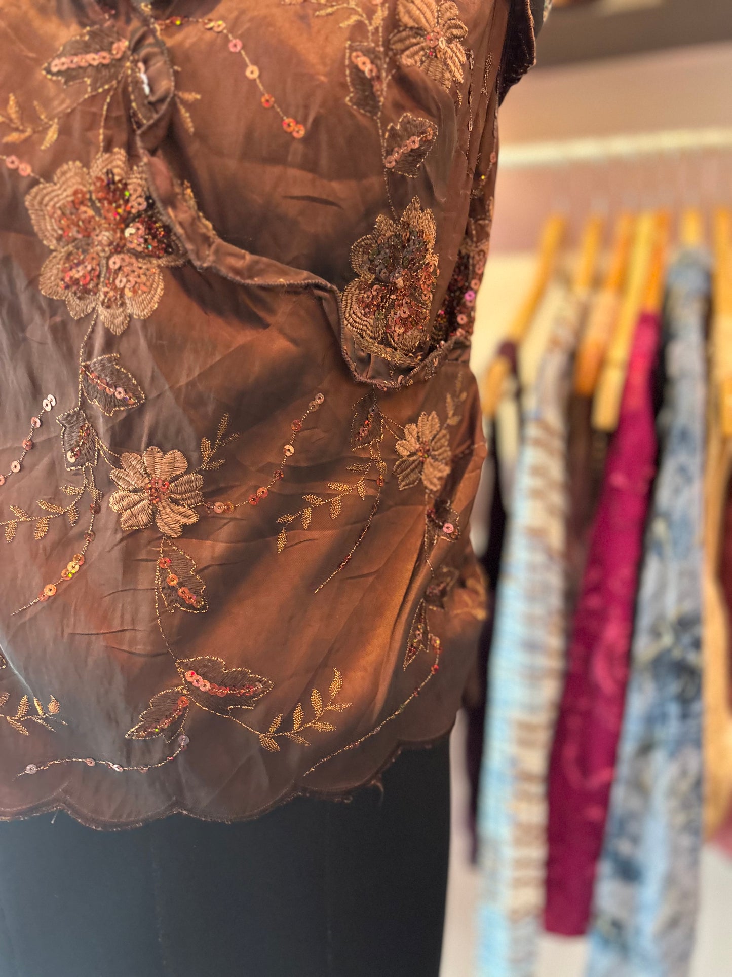 Brown sequins corset top