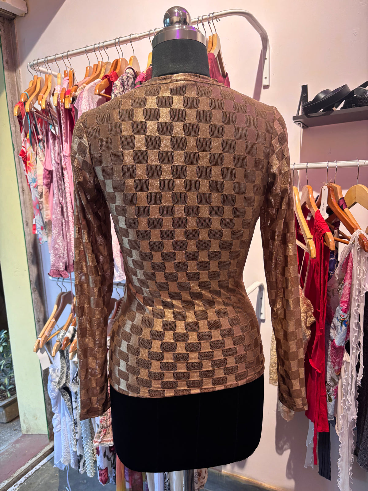 Gold brown checkered top