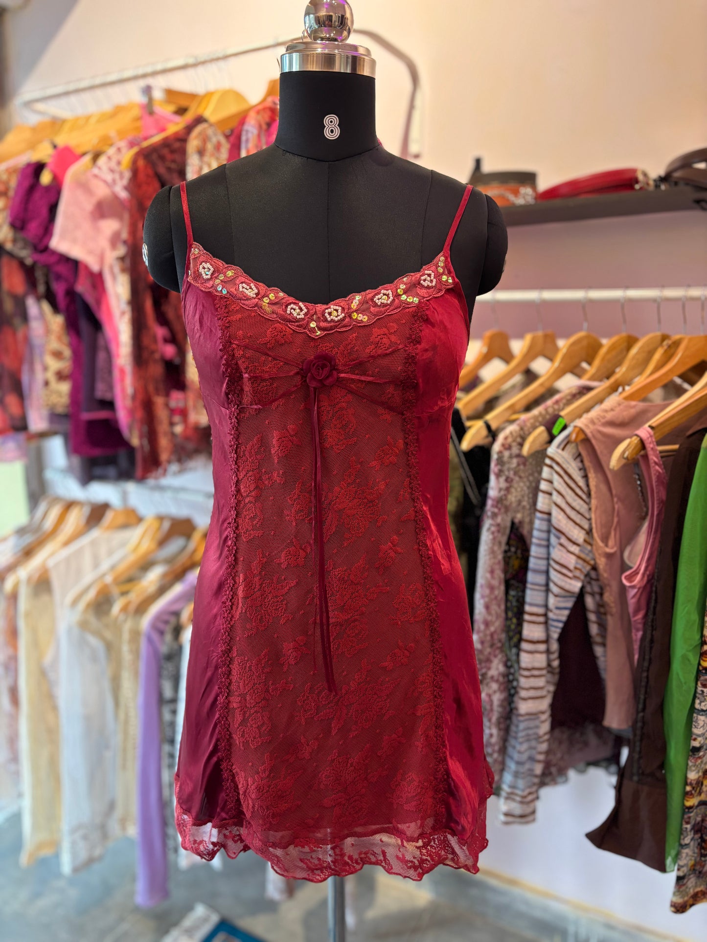 Vintage red lacy dress with bead work
