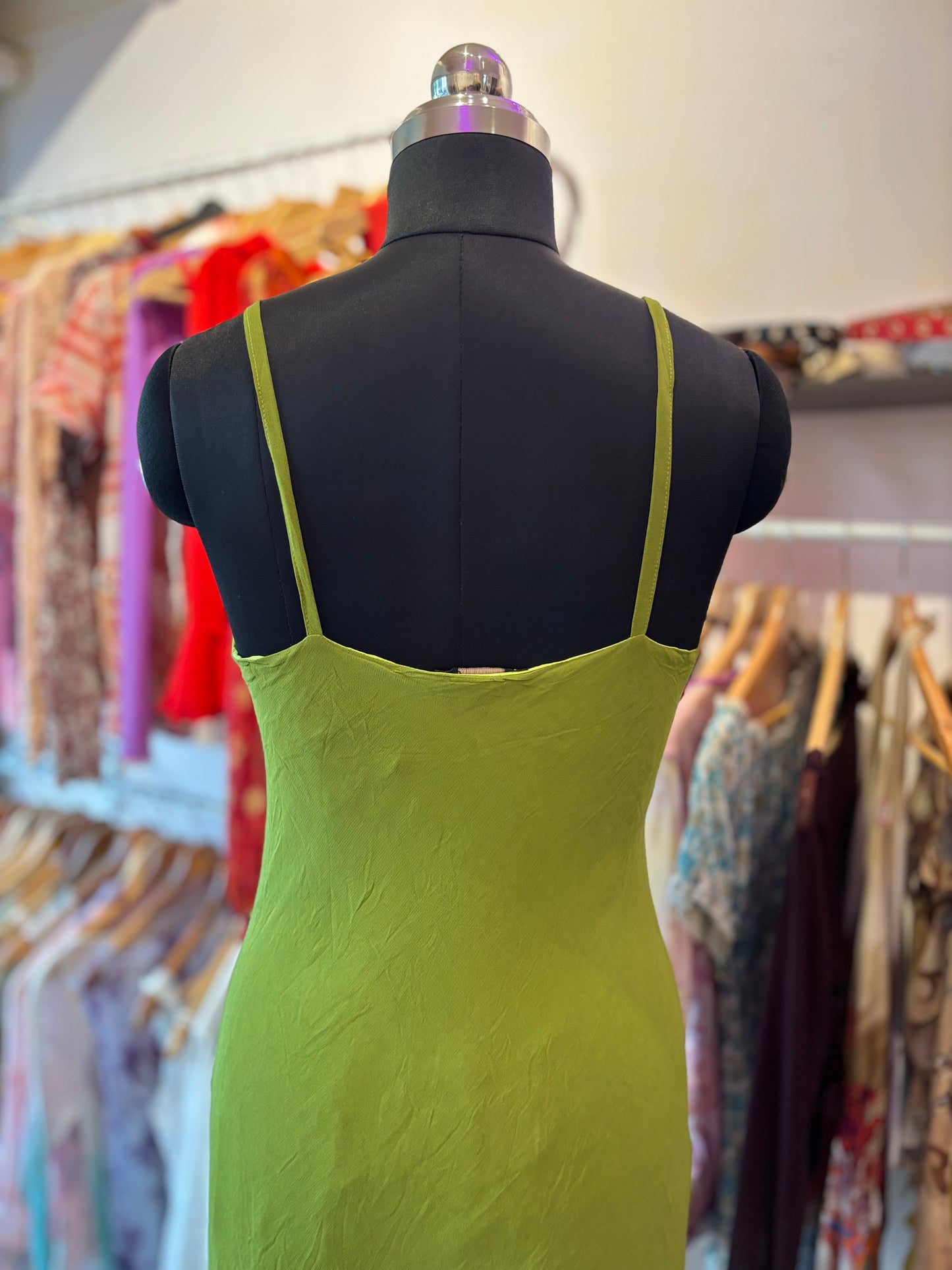 Green slip dress