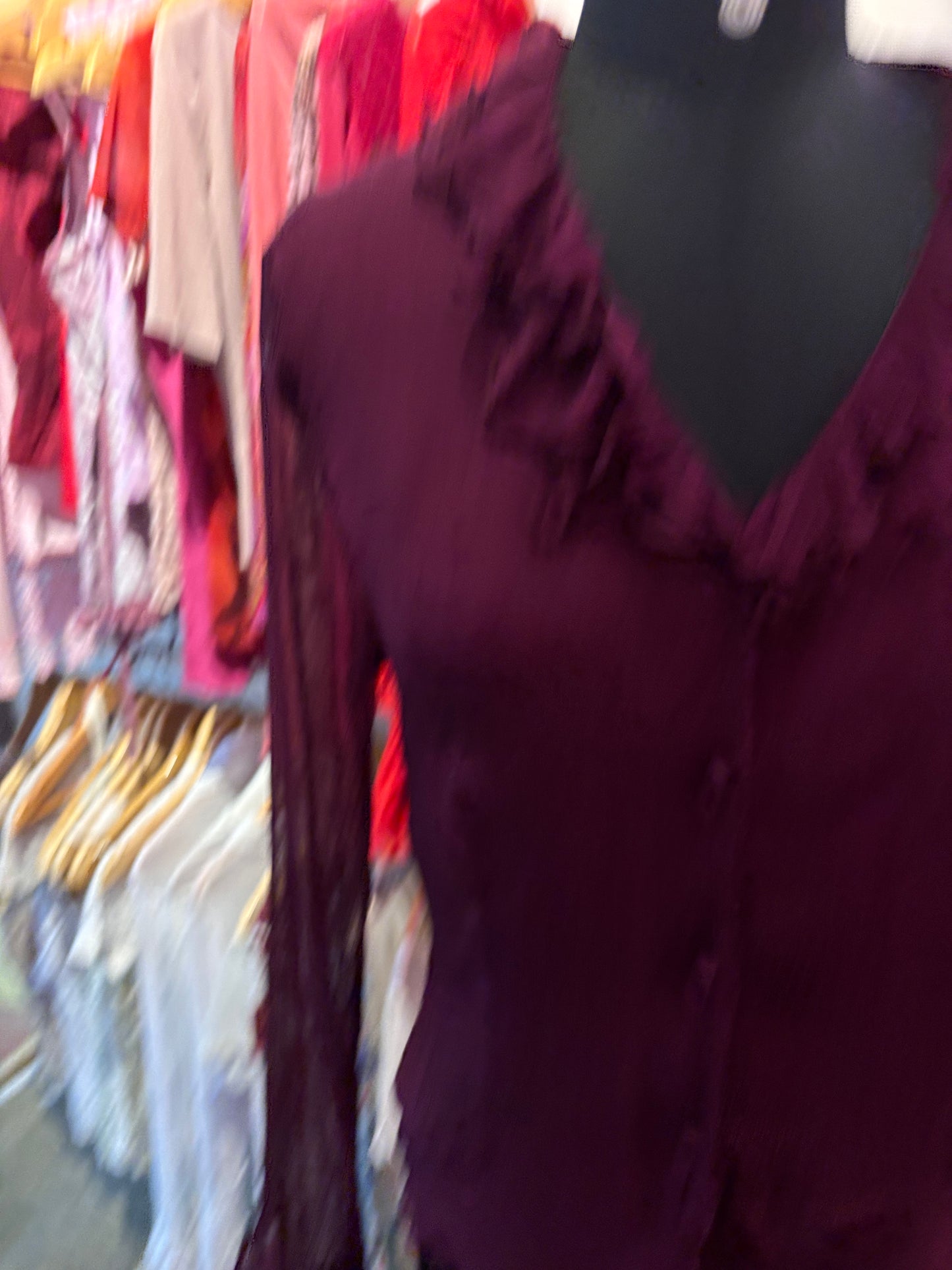 Wine ruffle 100 percent silk top