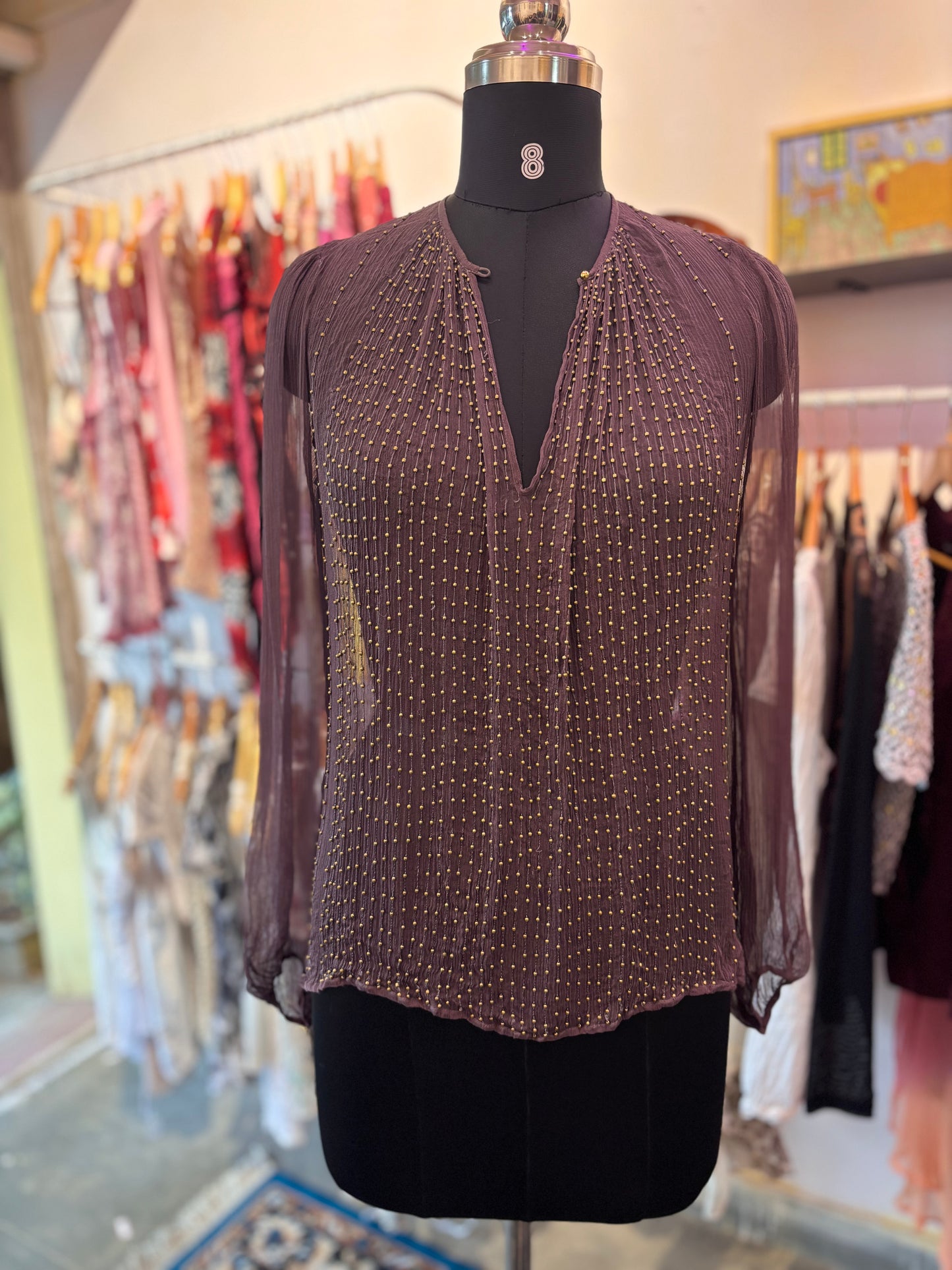 100 percent silk Deep purple beaded top