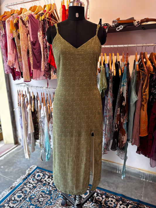 Green indie print dress