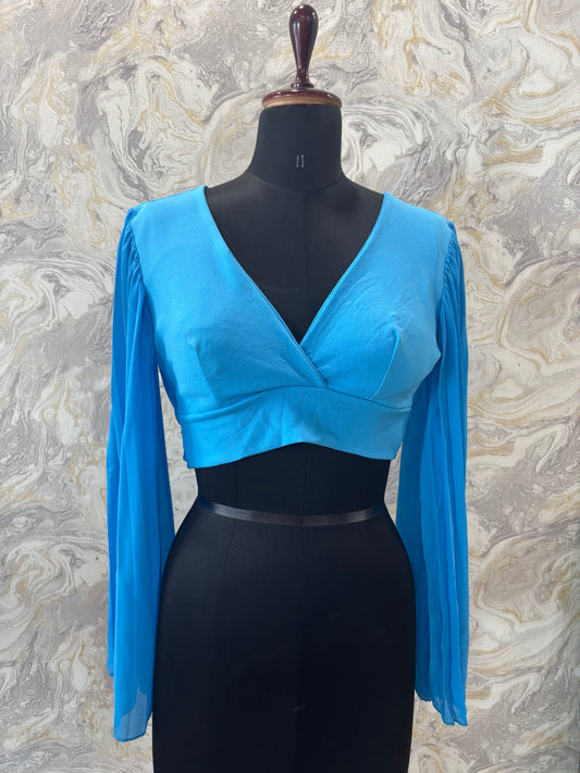 Retro pleated sleeves top
