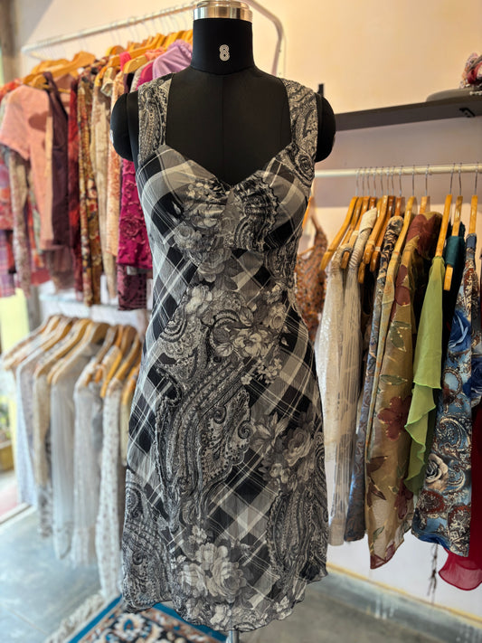 Vintage monochrome paisley rose dress