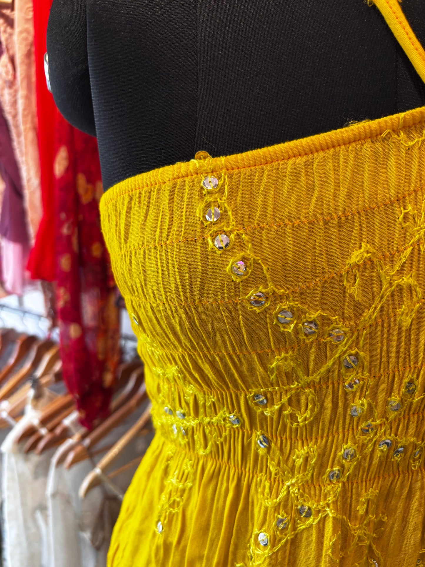 Yellow sequins work dress