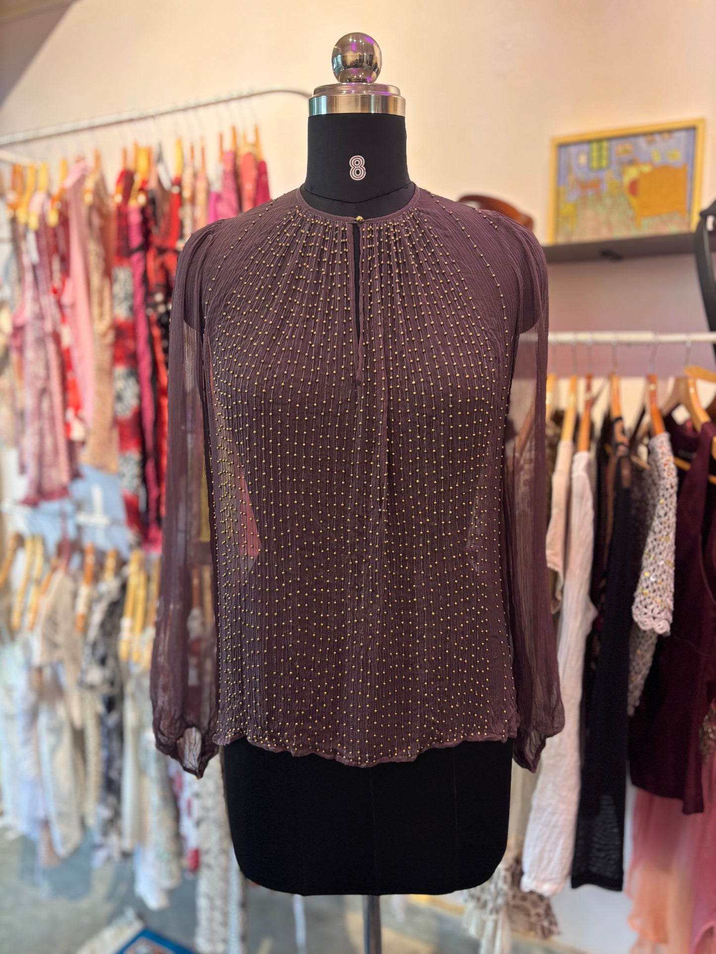 100 percent silk Deep purple beaded top