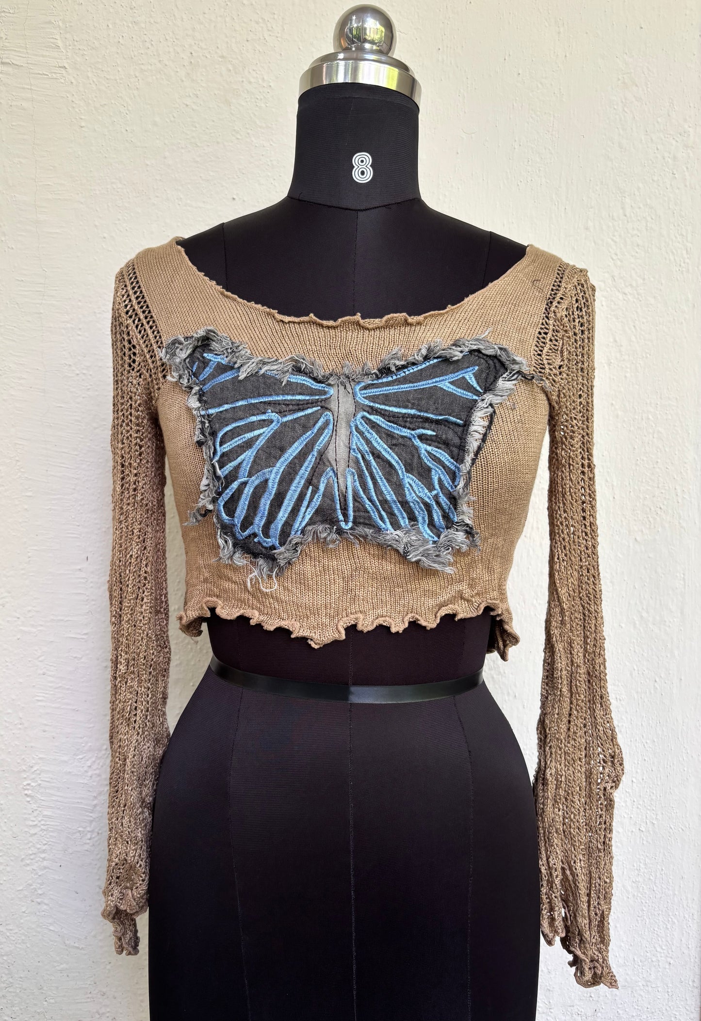 Butterfly patched crochet top