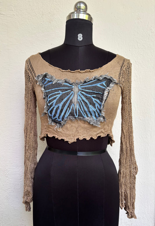 Butterfly patched crochet top