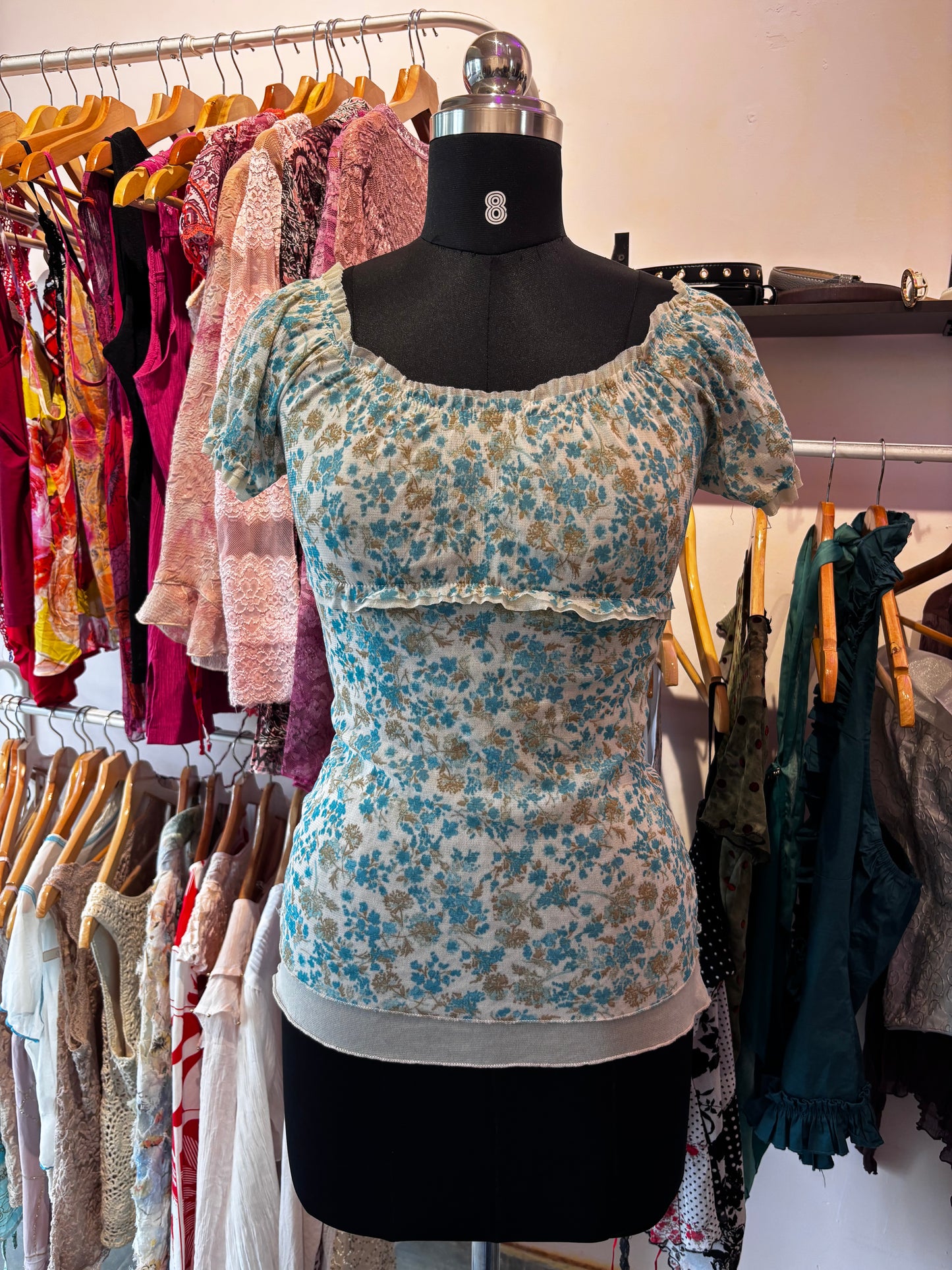 Green floral retro top
