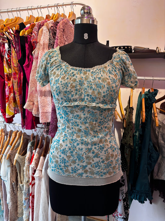 Green floral retro top