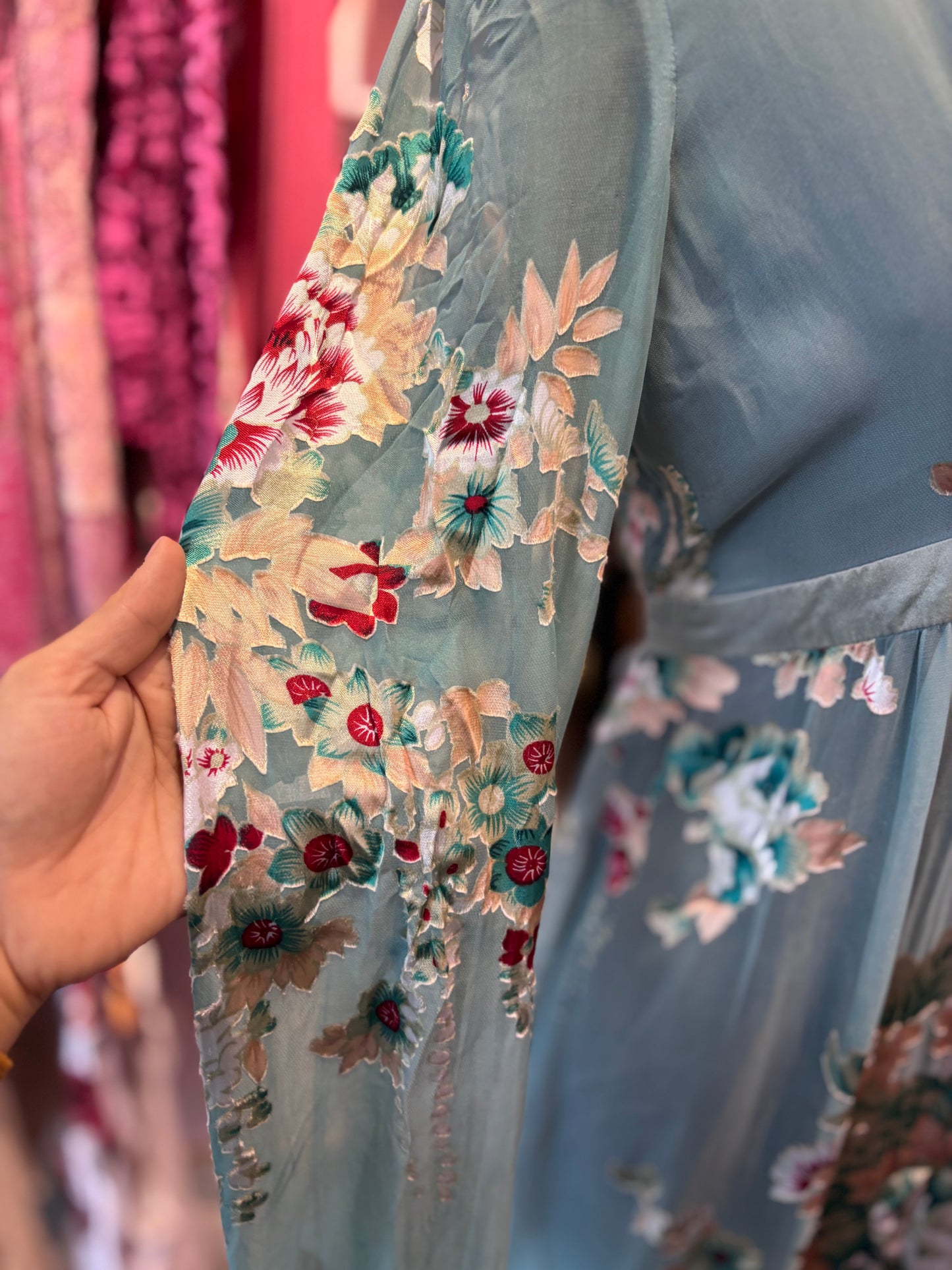 Super vintage green floral silk dress