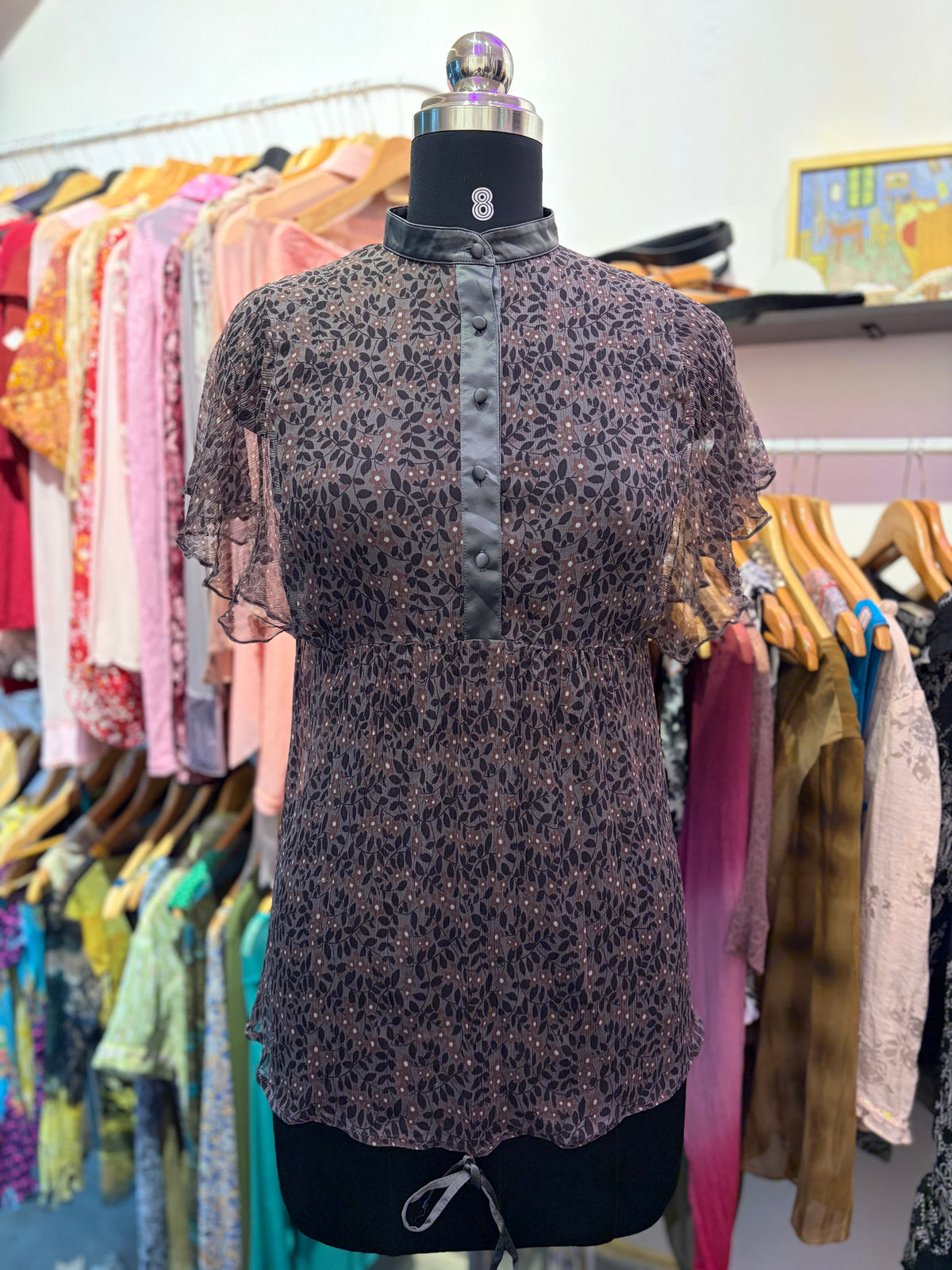 Vintage high collar silk top