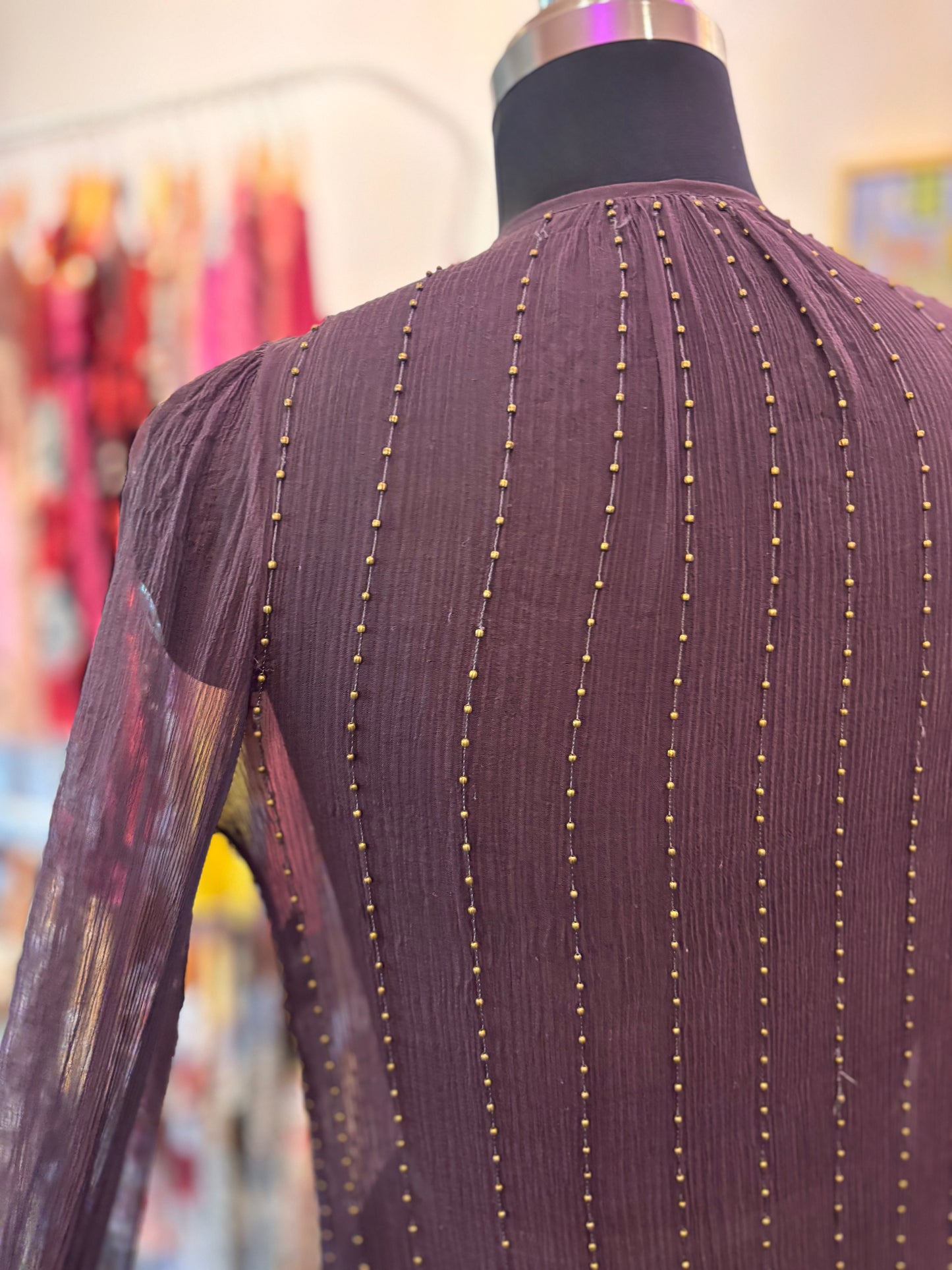 100 percent silk Deep purple beaded top