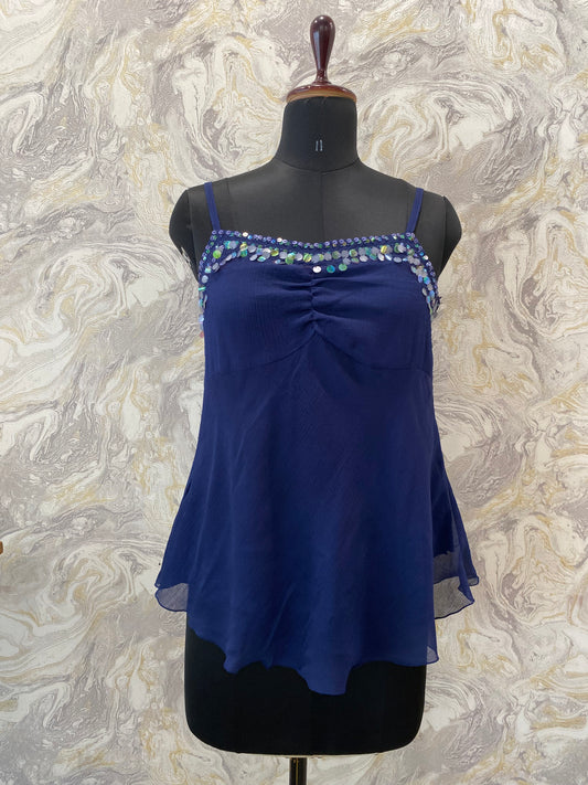 Deep blue sequins top