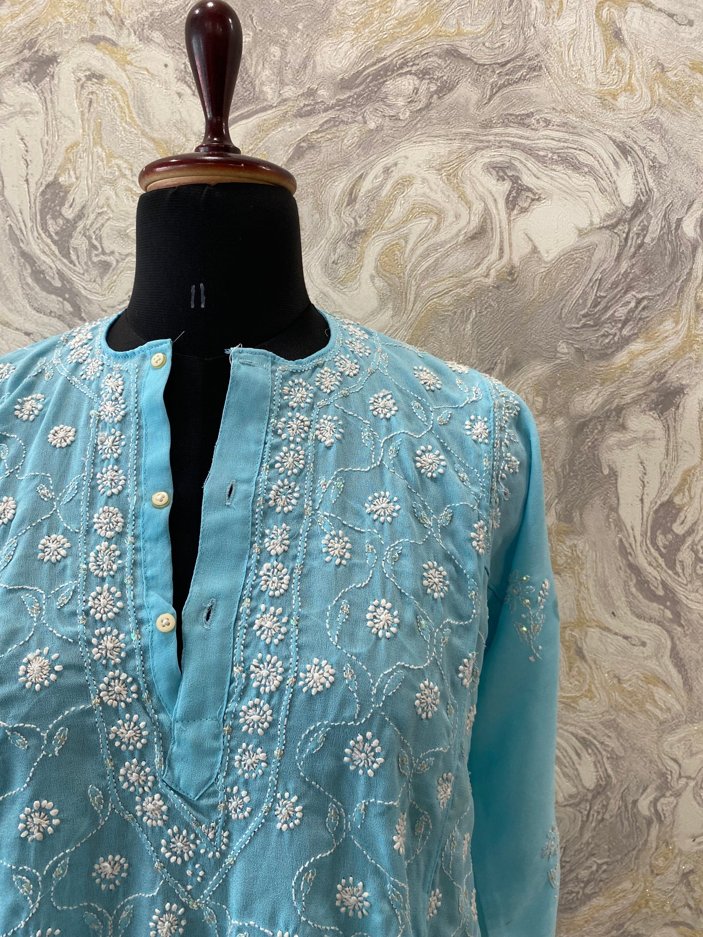 Blue Lucknowi kurti