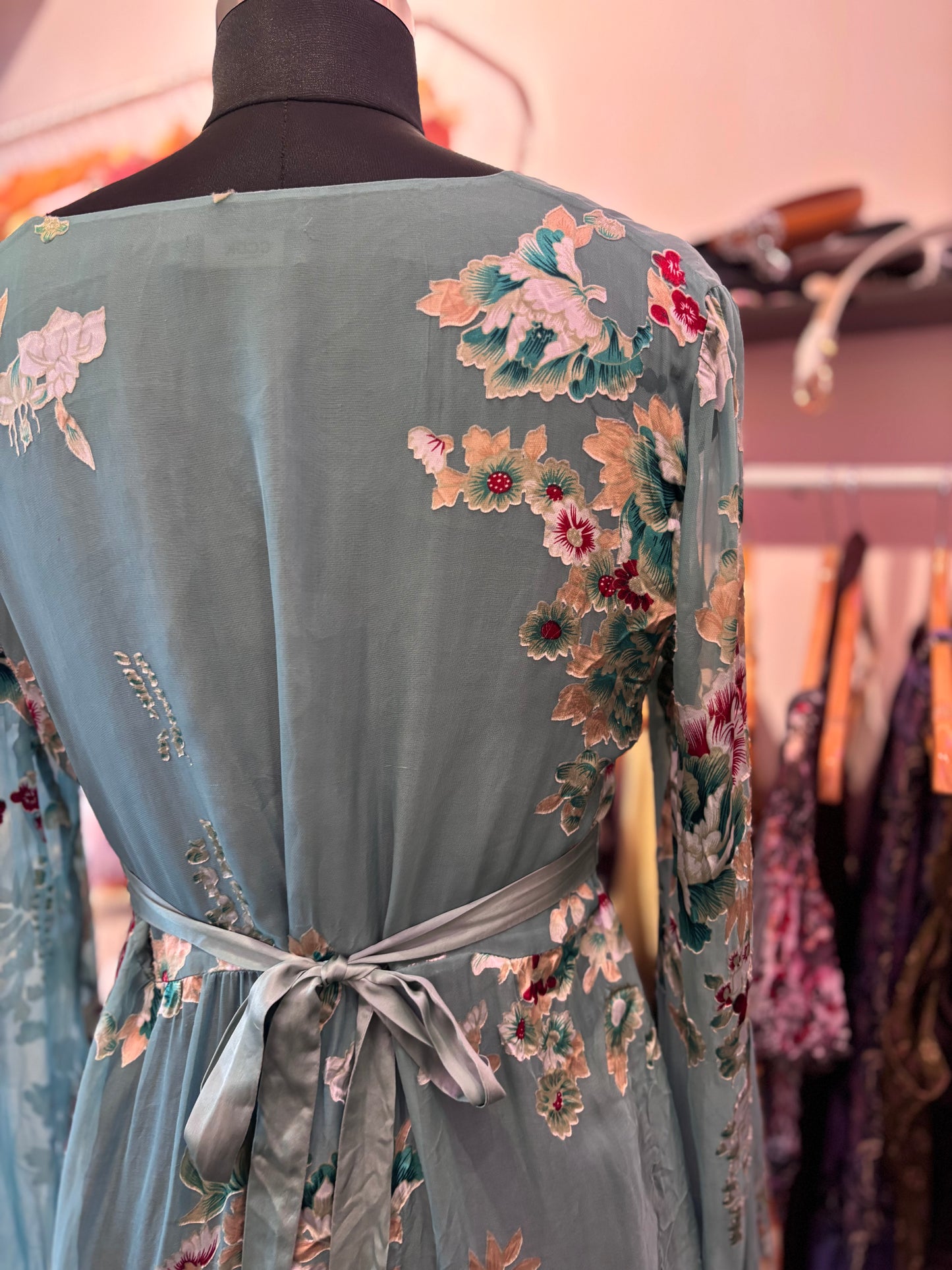 Super vintage green floral silk dress