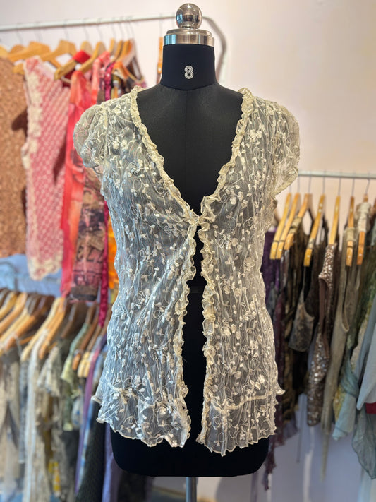 Crinkled embroidered top